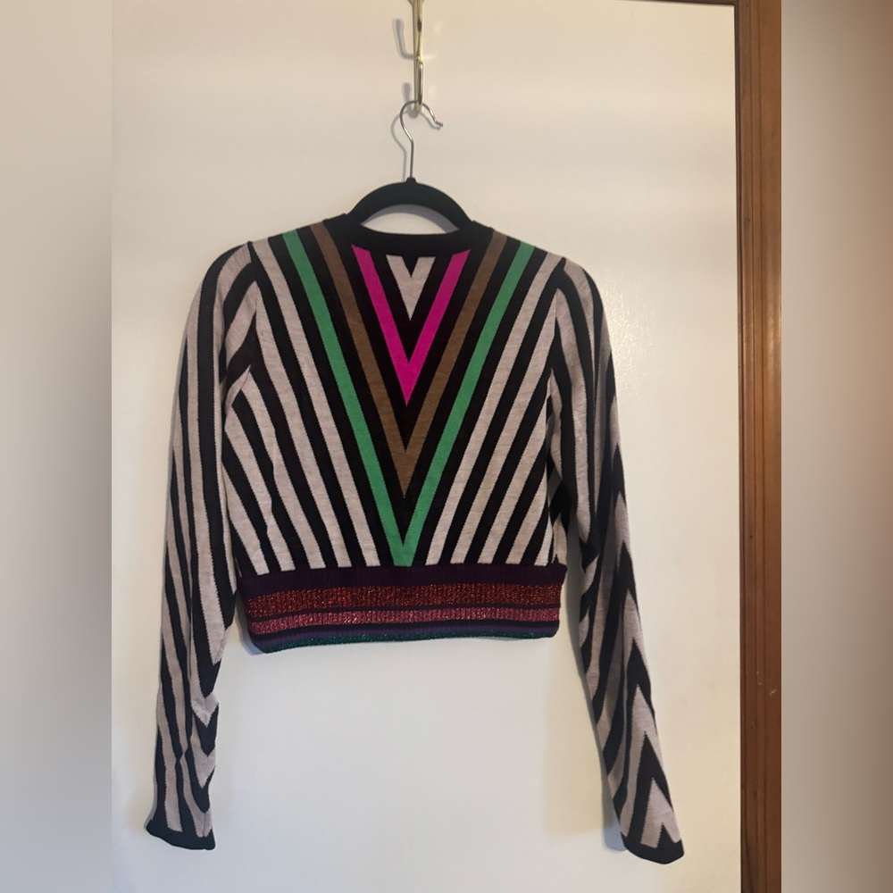 Diane Von Furstenberg Striped V-Neck Knit Sweater Top Size S